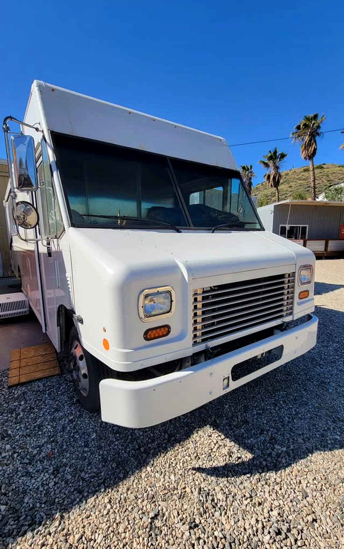 Blank white step van exterior before wrap